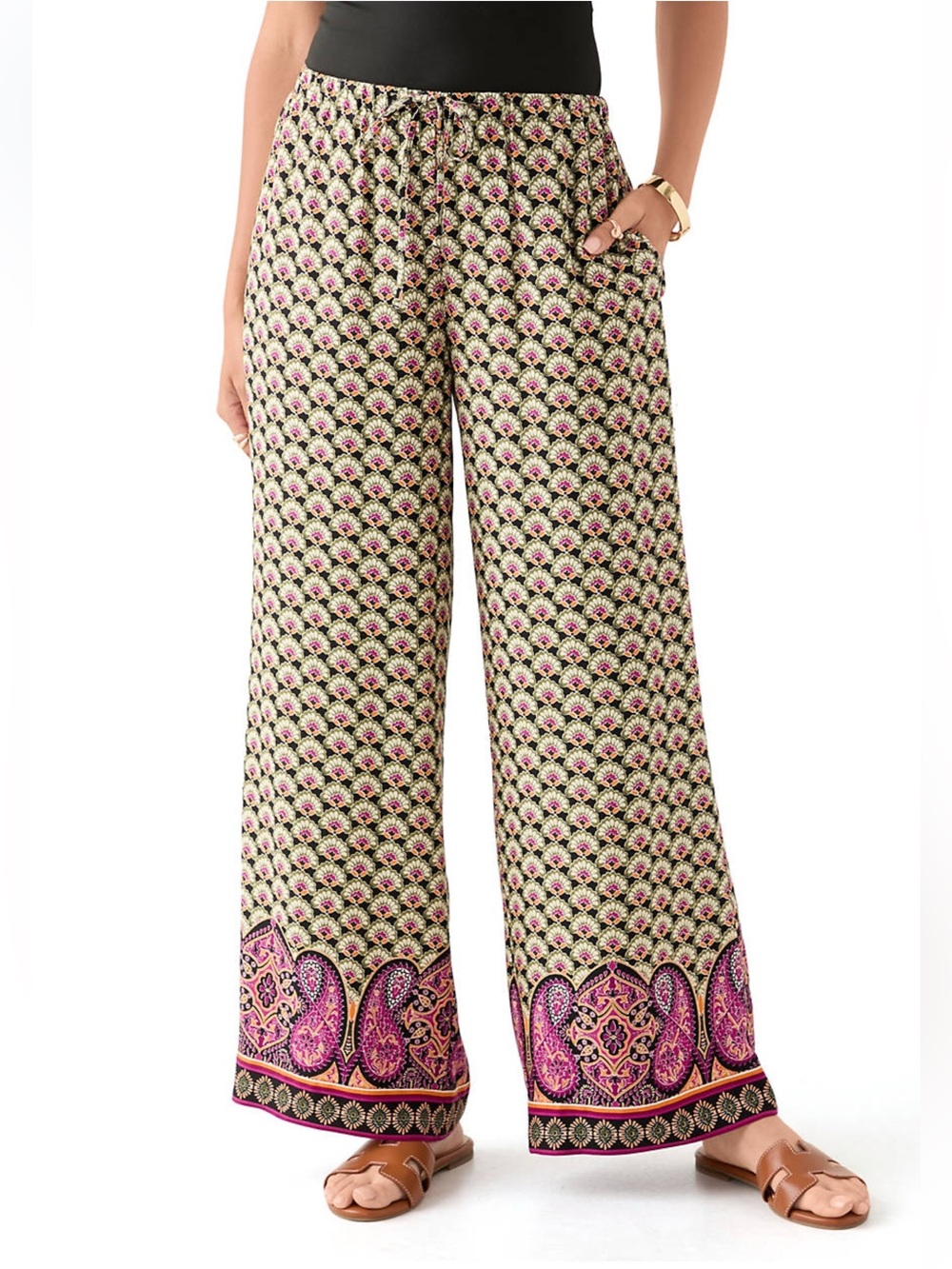 Printed Wide-Leg Palazzo Pants in Pink and Cream